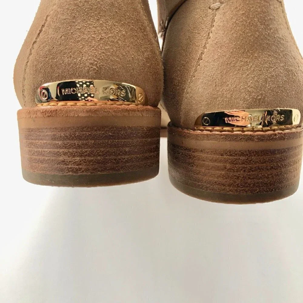 MICHAEL KORS ankle suede leather cut boot gold hardware buckle logo all season 8 - Picture 8 of 15